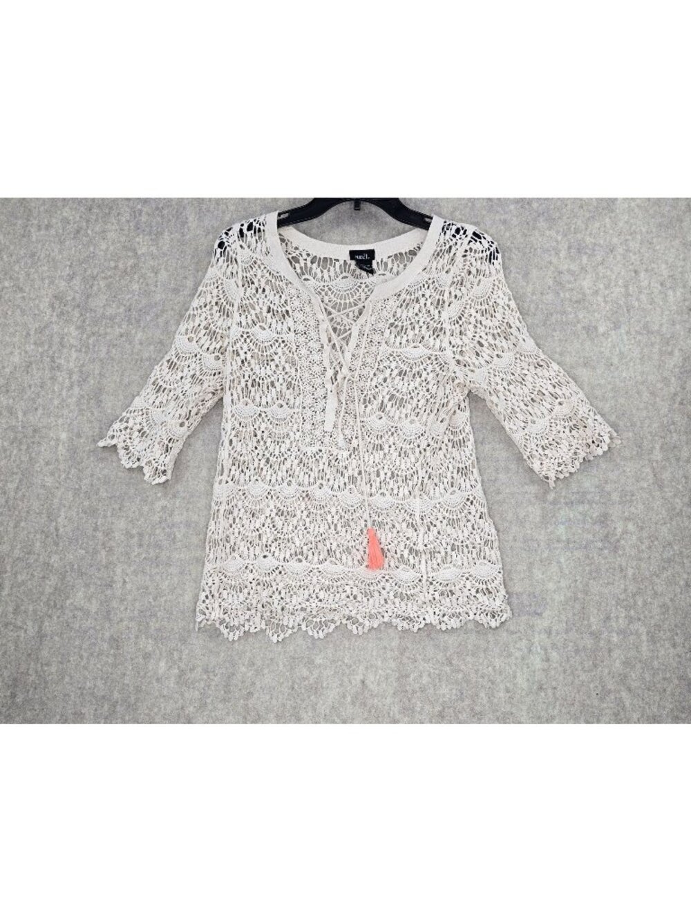 Rue21 Womens XL Crochet Lace Blouse Ivory Tassel Accent Semi-Sheer Boho Style